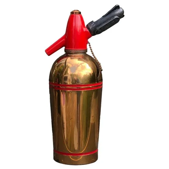 Vintage MCM Sparklets Selzer Bottle 12" Copper w Red Trim Bar Atomic Space Age - Picture 4 of 9